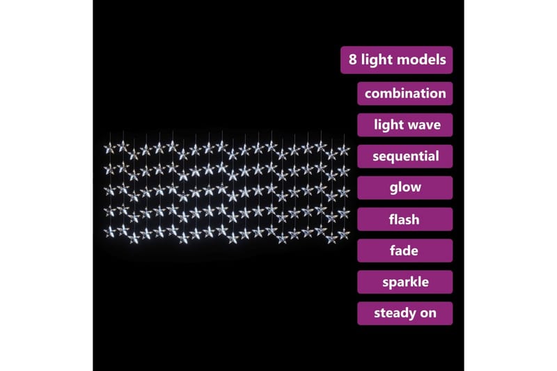Eventyrlysgardin stjerner 500 LED kaldhvit 8 funksjoner - Hvit - Øvrig julebelysning