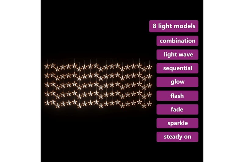 Eventyrlysgardin stjerner 500 LED varmhvit 8 funksjoner - Hvit - Øvrig julebelysning