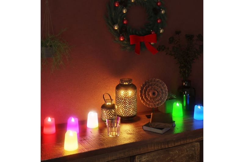 Flammefrie elektriske telys LED lys 12 stk flerfarget - Hvit - Øvrig julebelysning