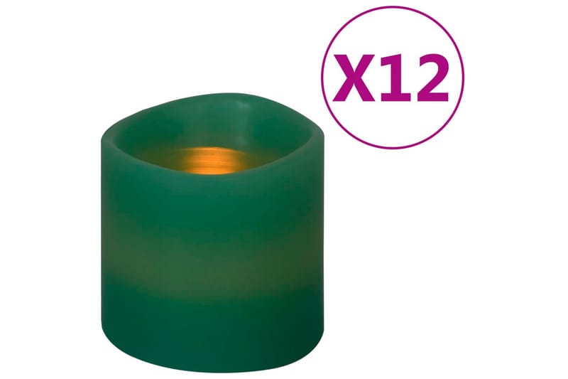 Flammefrie LED-stearinlys 12 stk med fjernkontroll varmhvit - grønn - Øvrig julebelysning