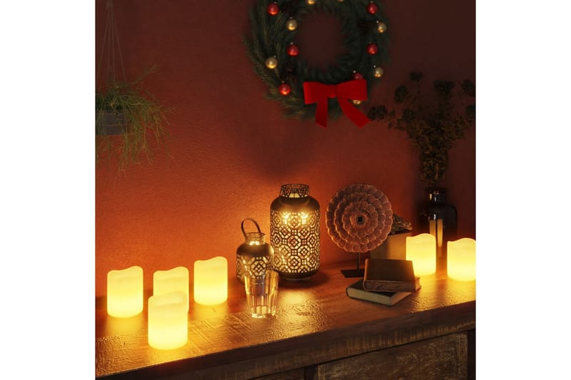 Flammefrie LED-stearinlys 12 stk med fjernkontroll varmhvit - Krem - Øvrig julebelysning