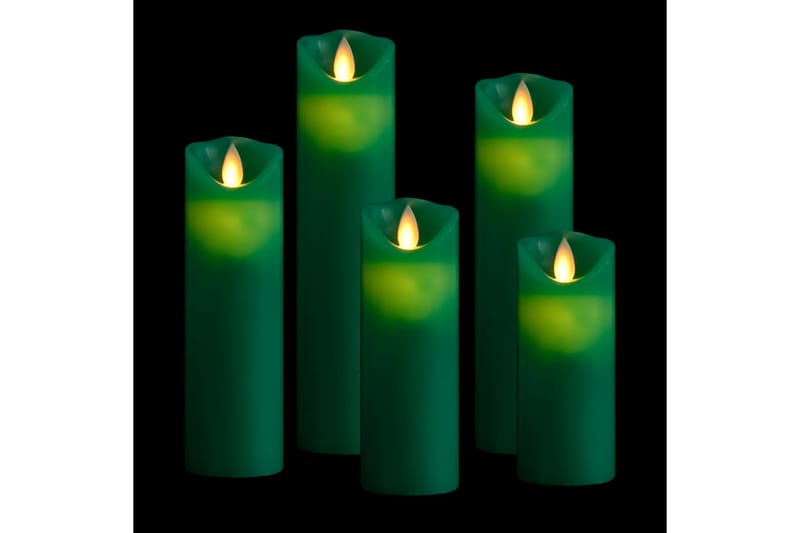 LED-stearynlyssett 5 stk med fjernkontroll varmhvit - grønn - Øvrig julebelysning