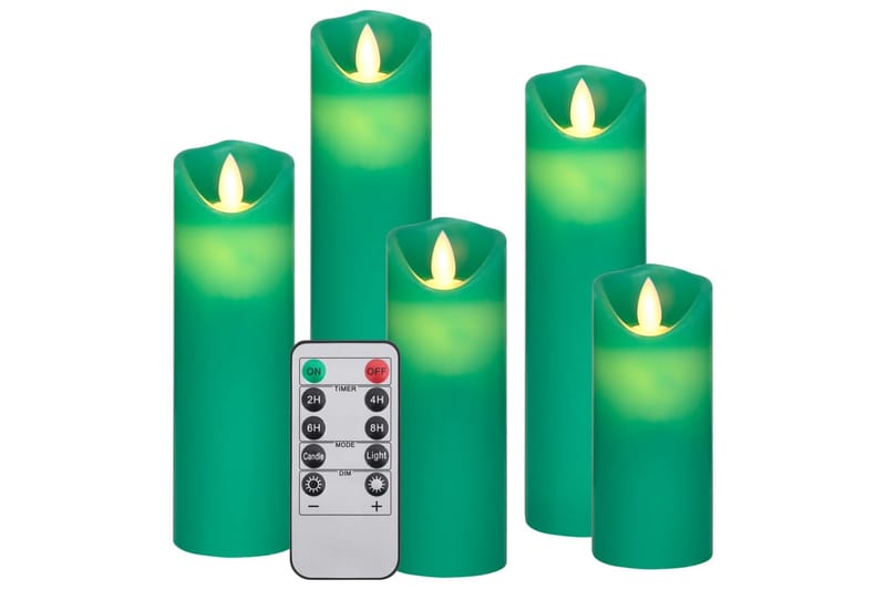 LED-stearynlyssett 5 stk med fjernkontroll varmhvit - grønn - Øvrig julebelysning