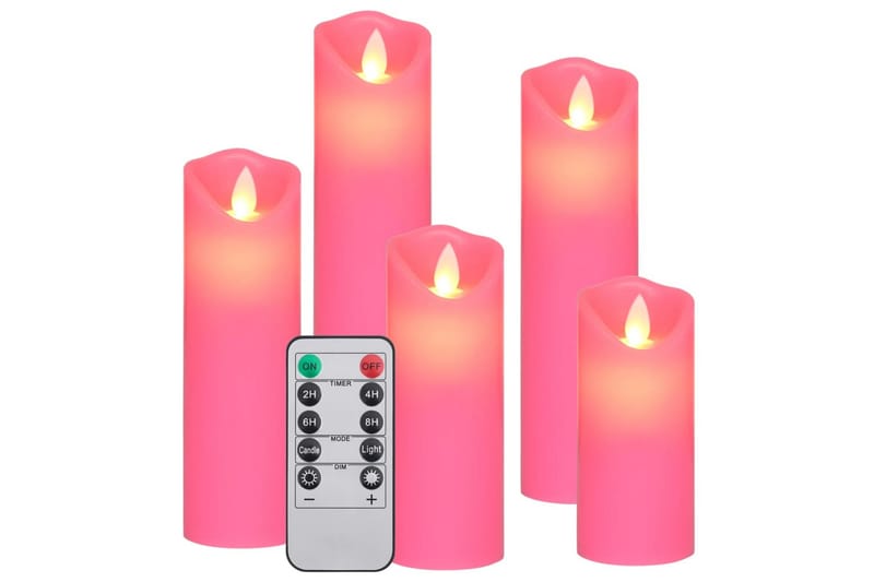 LED-stearynlyssett 5 stk med fjernkontroll varmhvit - Rosa - Øvrig julebelysning