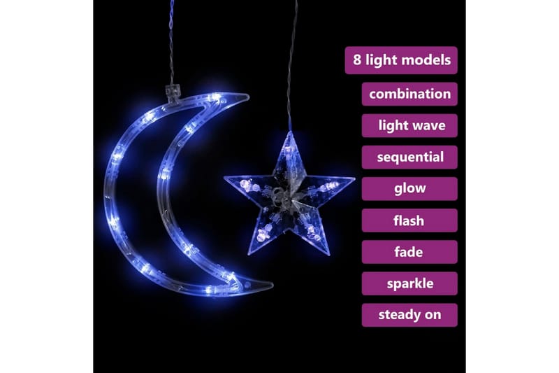 Lysslynge stjerne og måne med fjernkontroll 138 LED blå - Blå - Øvrig julebelysning