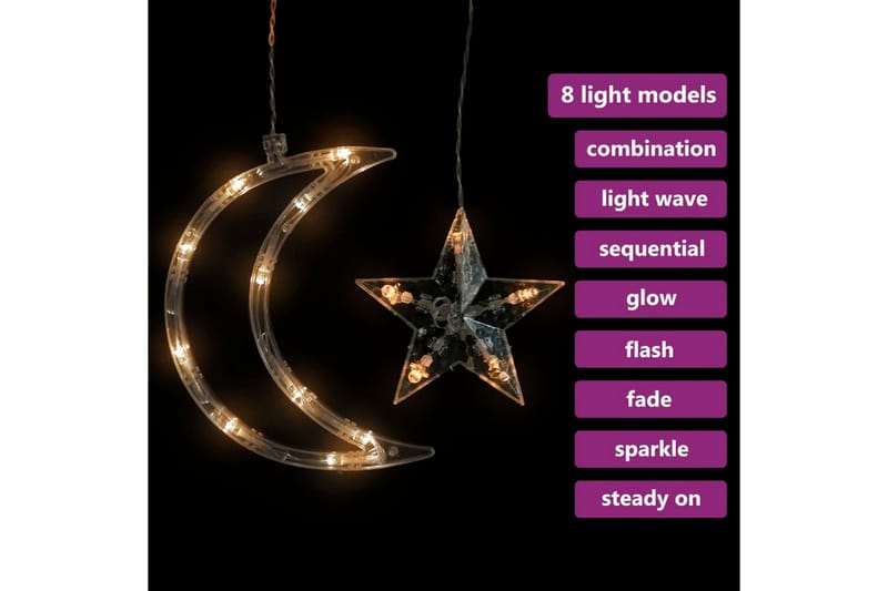 Lysslynge stjerne og måne med fjernkontroll 138 LED varm - Hvit - Øvrig julebelysning