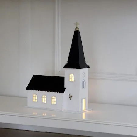 Churchill innendørsdekorasjon kirke 25,5 cm - hvit og svart - Belysning - Julebelysning - Øvrig julebelysning