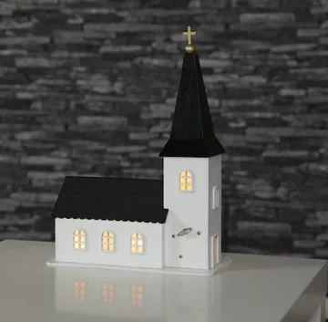 Churchill innendørsdekorasjon kirke 25,5 cm - hvit og svart - Belysning - Julebelysning - Øvrig julebelysning