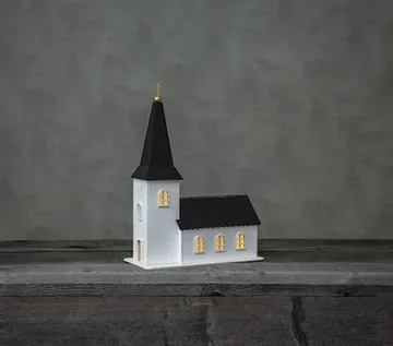 Churchill innendørsdekorasjon kirke 25,5 cm - hvit og svart - Belysning - Julebelysning - Øvrig julebelysning