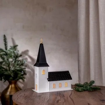 Churchill innendørsdekorasjon kirke 25,5 cm - hvit og svart - Belysning - Julebelysning - Øvrig julebelysning