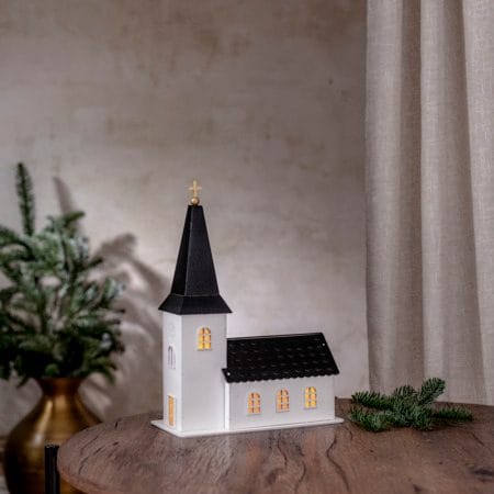 Churchill innendørsdekorasjon kirke 25,5 cm - hvit og svart - Belysning - Julebelysning - Øvrig julebelysning