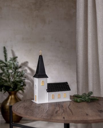 Churchill innendørsdekorasjon kirke 25,5 cm - hvit og svart - Belysning - Julebelysning - Øvrig julebelysning