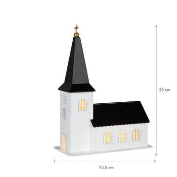 Churchill innendørsdekorasjon kirke 25,5 cm - hvit og svart - Belysning - Julebelysning - Øvrig julebelysning
