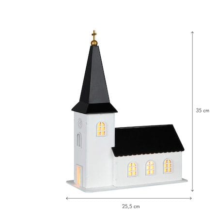 Churchill innendørsdekorasjon kirke 25,5 cm - hvit og svart - Belysning - Julebelysning - Øvrig julebelysning
