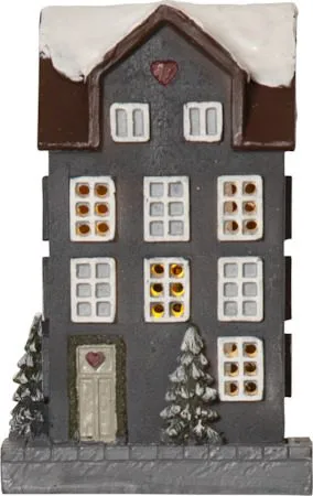 Hus innendørsdekorasjon med julebelysning 14,5 cm - grå - Belysning - Julebelysning - Øvrig julebelysning