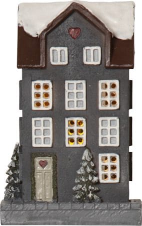 Hus innendørsdekorasjon med julebelysning 14,5 cm - grå - Belysning - Julebelysning - Øvrig julebelysning