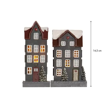 Hus innendørsdekorasjon med julebelysning 14,5 cm - grå - Belysning - Julebelysning - Øvrig julebelysning