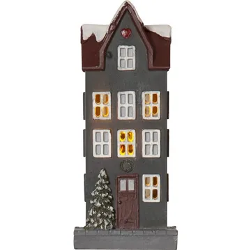 Hus innendørsdekorasjon med julebelysning 14,5 cm - grå - Belysning - Julebelysning - Øvrig julebelysning