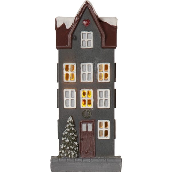 Hus innendørsdekorasjon med julebelysning 14,5 cm - grå - Belysning - Julebelysning - Øvrig julebelysning