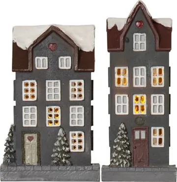 Hus innendørsdekorasjon med julebelysning 14,5 cm - grå - Belysning - Julebelysning - Øvrig julebelysning