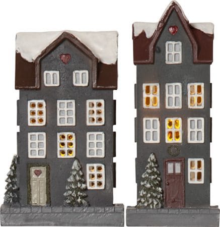 Hus innendørsdekorasjon med julebelysning 14,5 cm - grå - Belysning - Julebelysning - Øvrig julebelysning