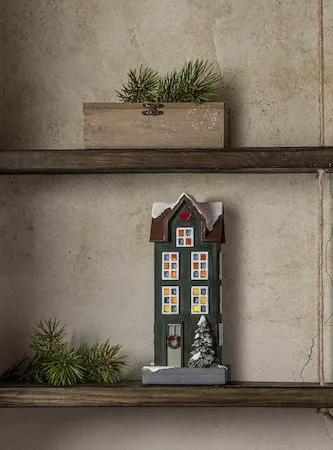 Hus innendørsdekorasjon med julebelysning 25 cm, grønn