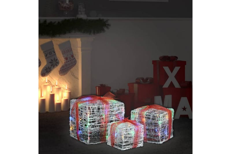 Dekorative julegaveesker 3 stk akryl flerfarget - Rød - Julelys ute