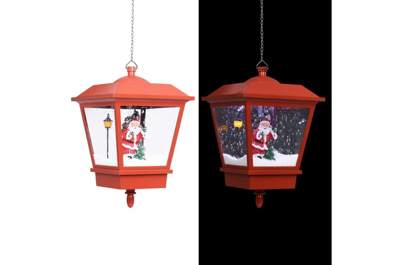 Hengende julelampe med LED-lys & julenisse rød 27x27x45 cm - Julelys ute