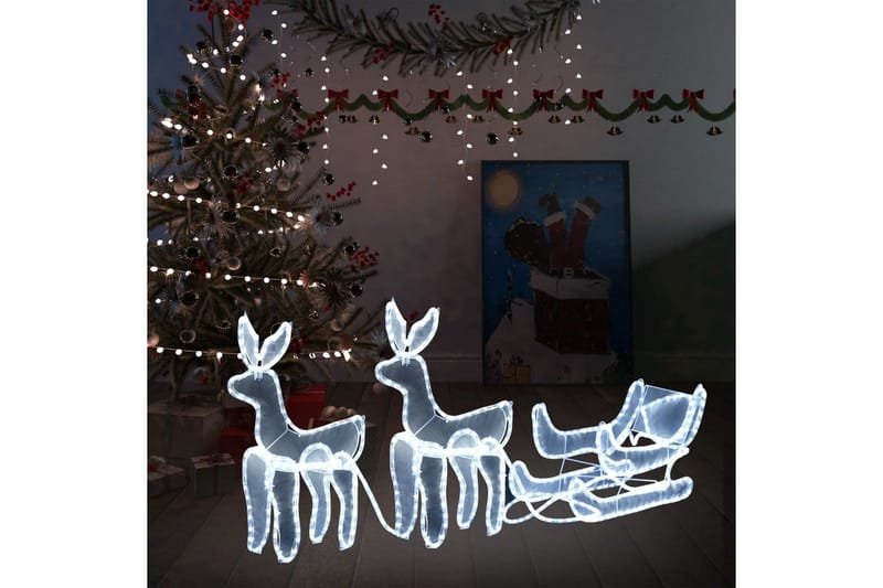 Julelysdekorasjon 2 reinsdyr og slede, netting 320 lysdioder - Julelys ute