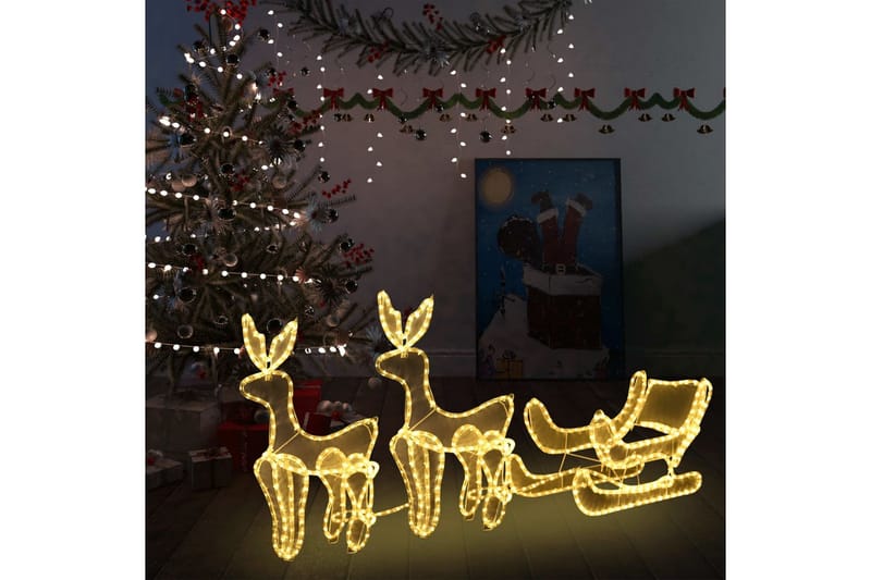 Julelysdekorasjon 2 reinsdyr og slede, netting 320 lysdioder - Julelys ute