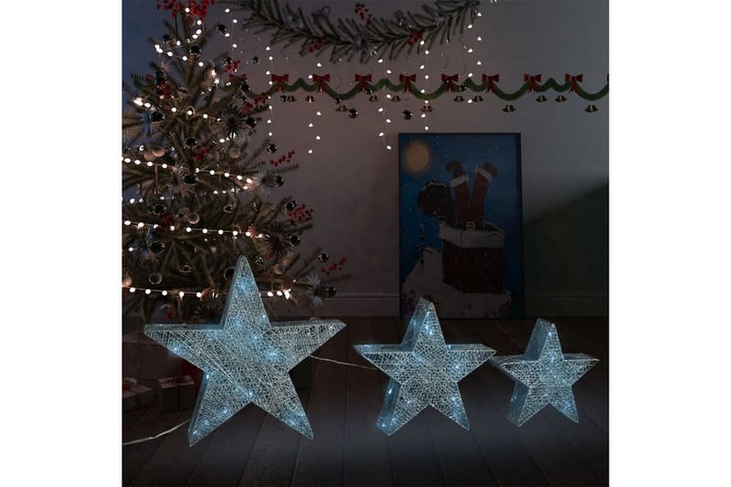 Julepynt stjerner 3 stk sølv netting LED utendørs innendørs - Silver - Julelys ute