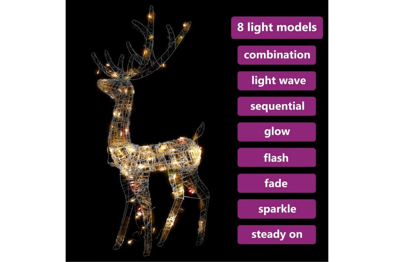 Julereinsdyr dekorasjon akryl 140 LED 128 cm flerfarget - Hvit - Julelys ute