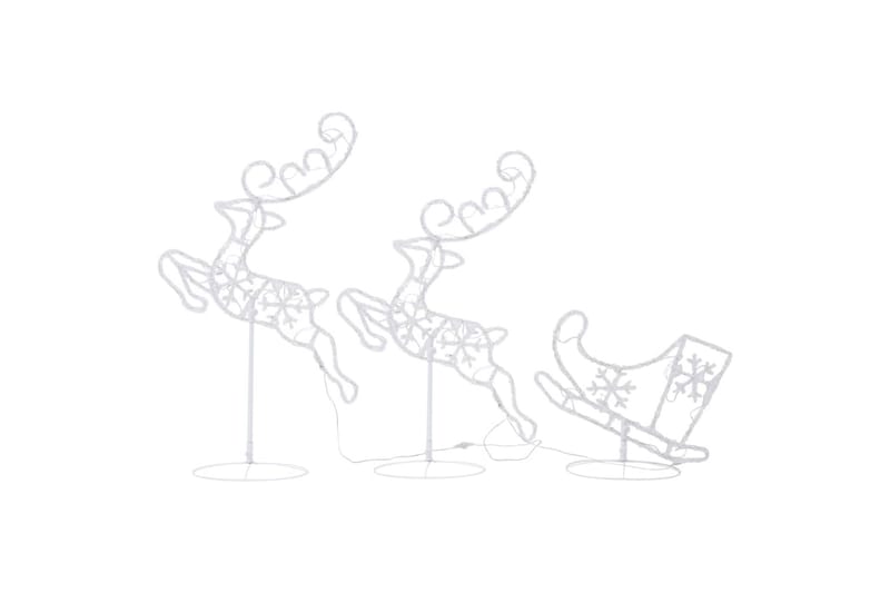 Julereinsdyr og slede i akryl 260x21x87 cm varm hvit - Hvit - Julelys ute