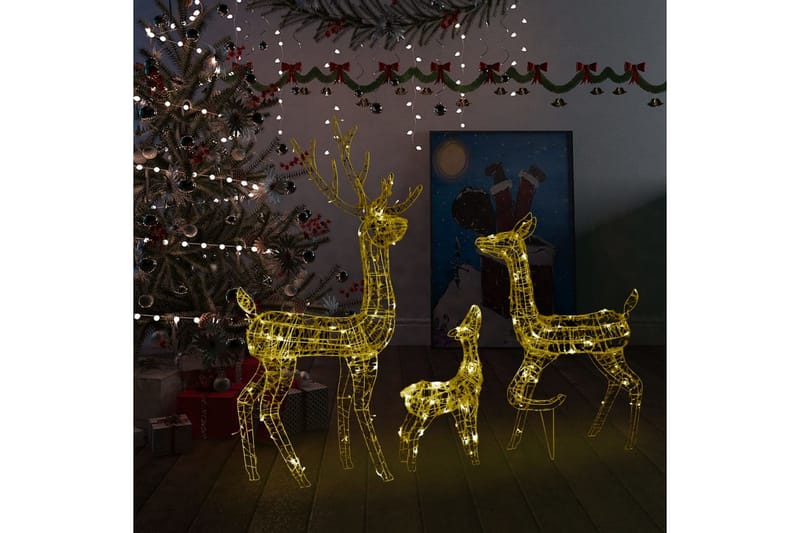 Julereinsdyrfamilie akryl 300 LED 160 cm varmhvit - Hvit - Julelys ute