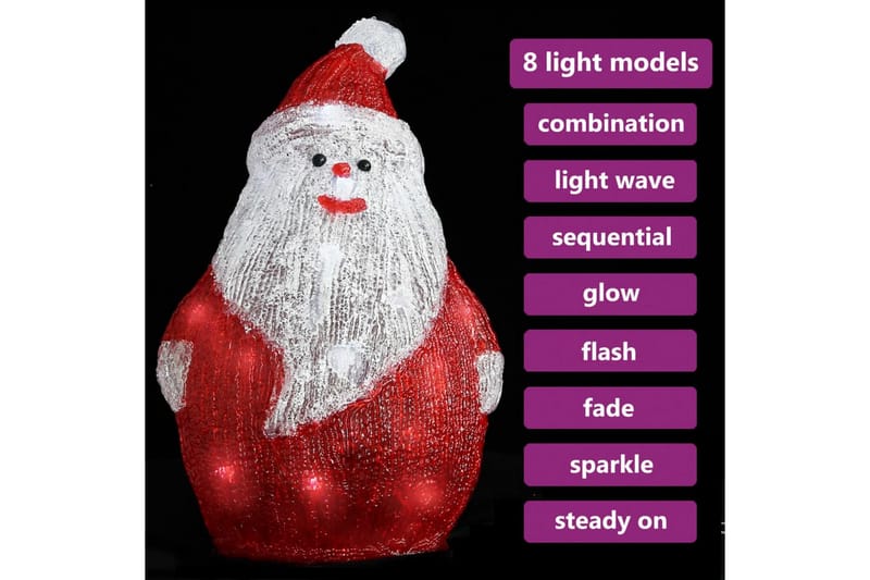LED-julenissefigur akryl innendørs og utendørs 28cm - Rød - Belysning - Julebelysning - Julelys ute