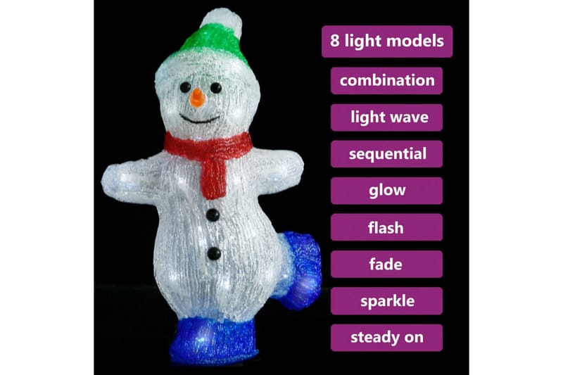 LED-snømannfigur akryl innendørs og utendørs 30 cm - Hvit - Julelys ute