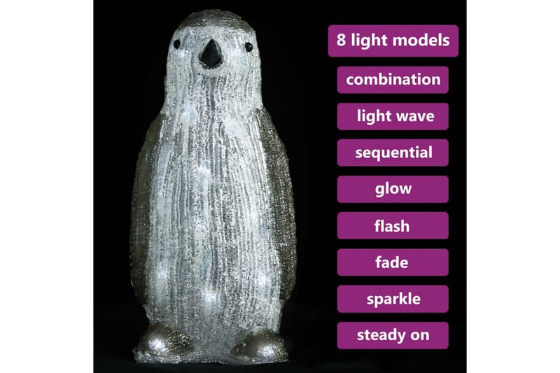 LED-pingvinfigur akryl innendørs og utendørs 30 cm - Grå - Belysning - Julebelysning - Julelys ute