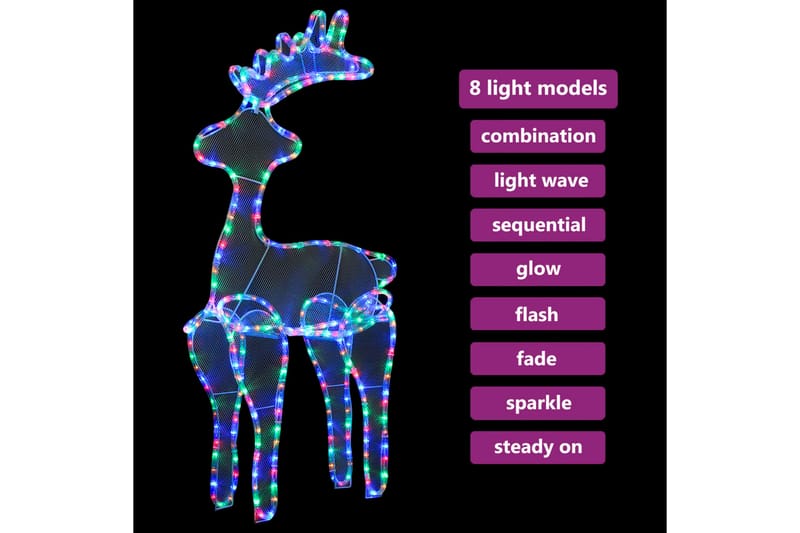 Reinsdyr julepynt med netting 306 LED 60x24x89 cm - Flerfarget - Belysning - Julebelysning - Julelys ute