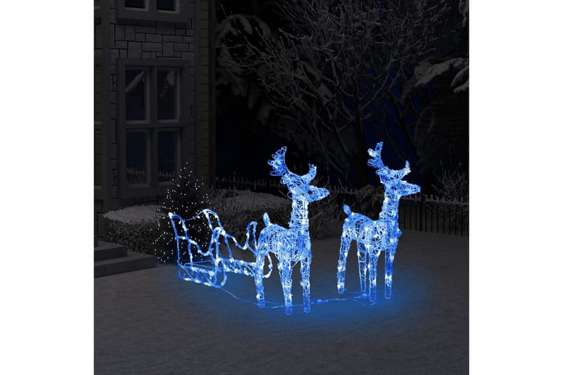 Reinsdyr og slede julepynt 160 lysdioder 130 cm akryl - Blå - Julelys ute