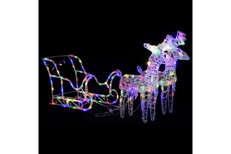 Reinsdyr og slede julepynt 160 lysdioder 130 cm akryl - Flerfarget - Julelys ute