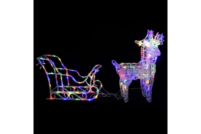 Reinsdyr og slede julepynt 160 lysdioder 130 cm akryl - Flerfarget - Julelys ute