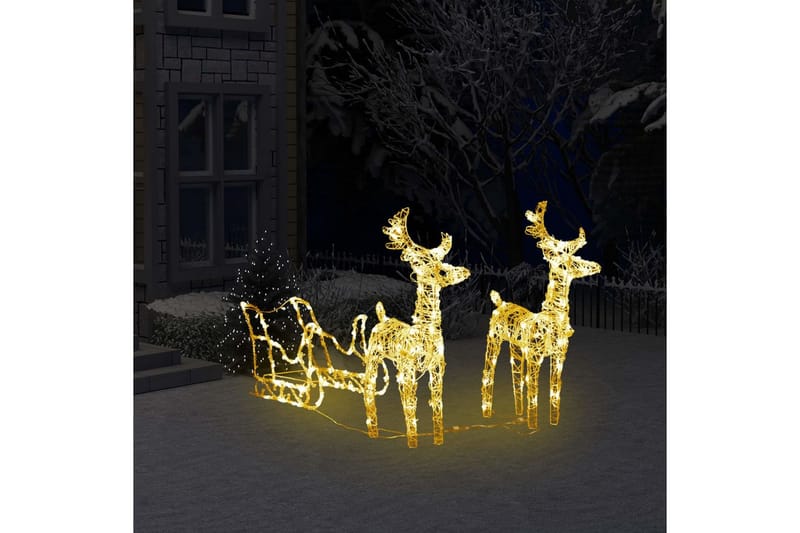 Reinsdyr og slede julepynt 160 lysdioder 130 cm akryl - Hvit - Julelys ute