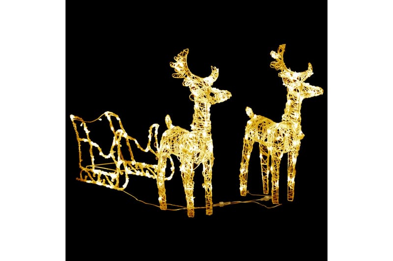 Reinsdyr og slede julepynt 160 lysdioder 130 cm akryl - Hvit - Julelys ute