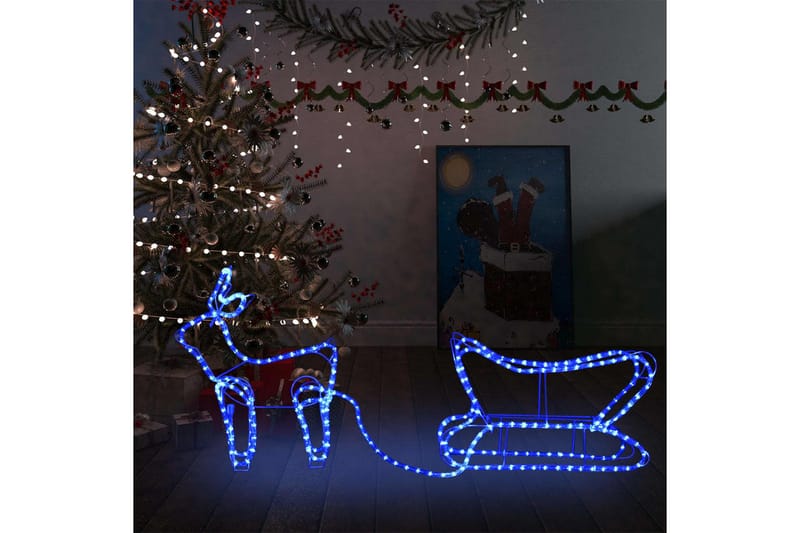 Reinsdyr og slede julepynt utendørs 252 lysdioder - Blå - Julelys ute
