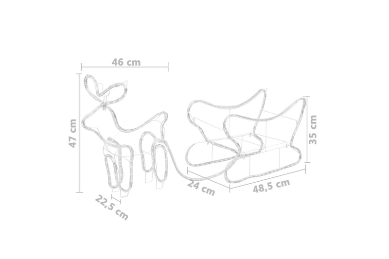 Reinsdyr og slede julepynt utendørs 252 lysdioder - Hvit - Julelys ute