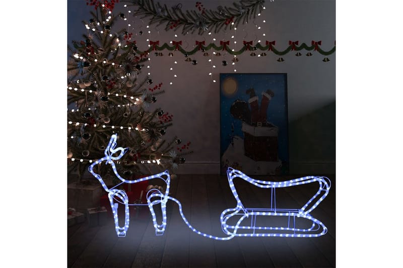 Reinsdyr og slede julepynt utendørs 252 lysdioder - Hvit - Julelys ute
