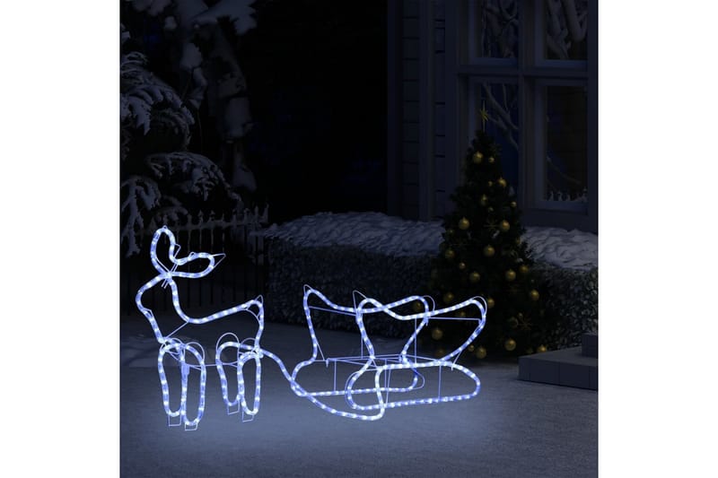 Reinsdyr og slede julepynt utendørs 252 lysdioder - Hvit - Julelys ute