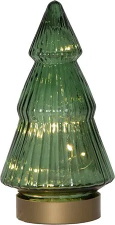 Verde juledekorasjon i glass 19,5 cm - transparent mørkegrønn med gullfarget sokkel - Belysning - Julebelysning - Øvrig julebelysning