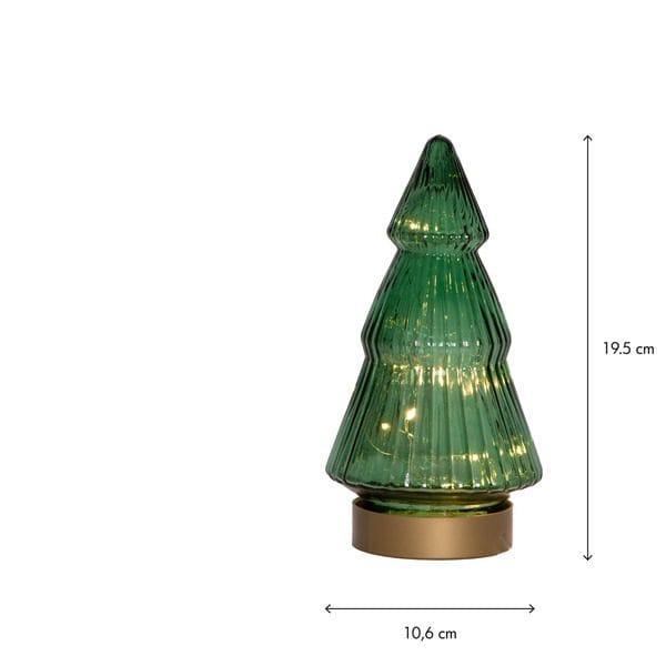 Verde juledekorasjon i glass 19,5 cm - transparent mørkegrønn med gullfarget sokkel - Belysning - Julebelysning - Øvrig julebelysning