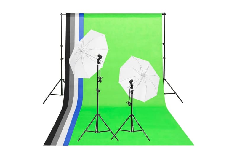 Studiobelysningssett med bakgrunner og paraplyer - Hvit - Fotobelysning & studiobelysning